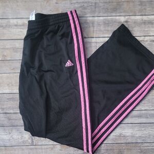 Adidas Ladies Black Joggers with Pink Stripes